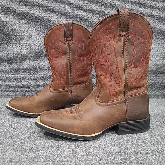 Ariat Other - Ariat Quickdraw‎ Western Boots Kids Youth Size 3 Brown / Red Square Toe 10004853